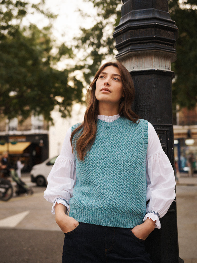 Morgan Cotton Moss Stitch Tank in Teal NRBY Clothing