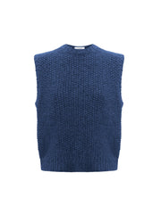 Mariah alpaca blend moss stitch tank - Denim Blue