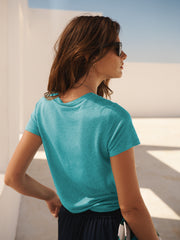 Charlie linen crew neck T-Shirt - Aqua