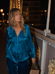 Ophelia silk satin shirt - Turquoise