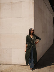 Odette silk blend velvet opera coat - Khaki