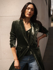 Odette silk blend velvet opera coat - Khaki