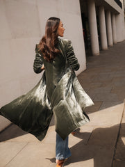 Odette silk blend velvet opera coat - Khaki