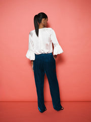 Thea silk blend velvet trouser - Peacock