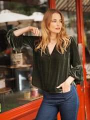 Ophelia silk blend velvet shirt - Khaki