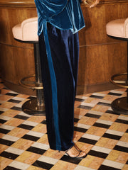 Thea silk blend velvet side stripe trouser - Midnight & Peacock