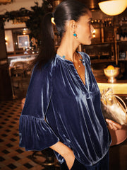 Ophelia silk blend velvet shirt - Denim Blue
