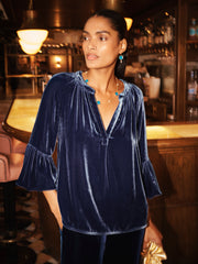 Ophelia silk blend velvet shirt - Denim Blue