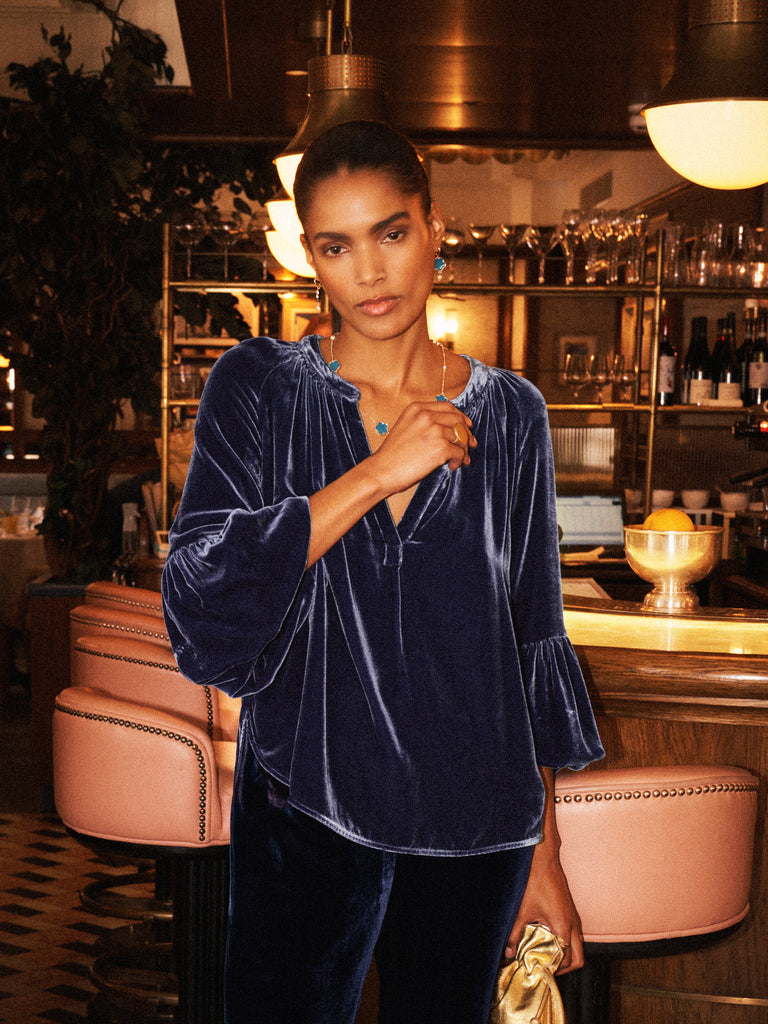 pheeny ヴェルヴェットブラウス velvet blouse Poet Blouse - Bark Silk Velvet - Emerson Fry