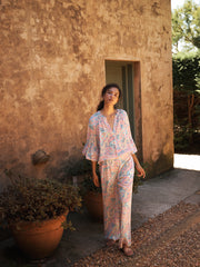 Thea silk ivory star paisley trouser