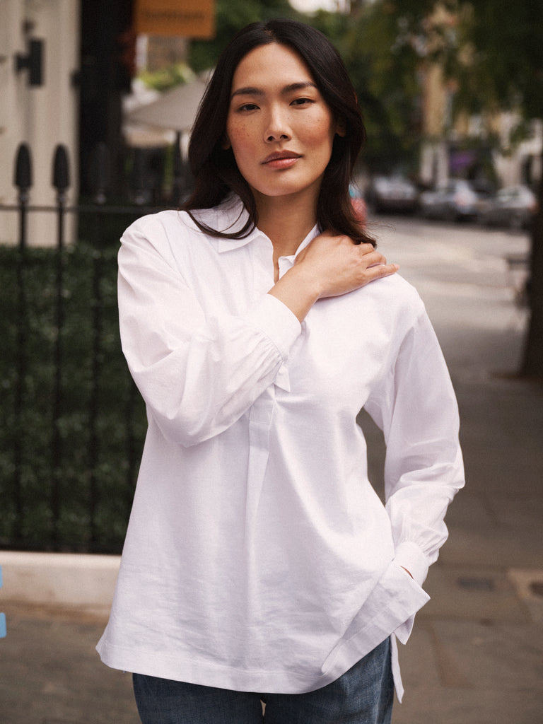 Romi cotton tie cuff shirt White – NRBY Clothing