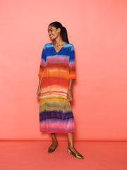 Rosemarie silk carnival stripe dress