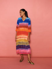 Rosemarie silk carnival stripe dress