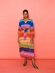 Rosemarie silk carnival stripe dress