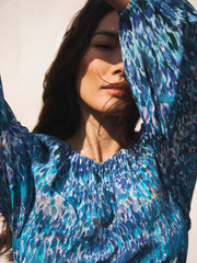Carly silk watercolour splash maxi dress