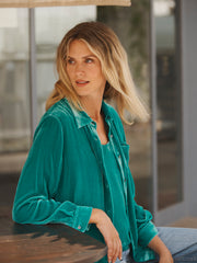 Chiara silk blend velvet shirt - Sea Green