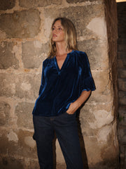 Juliana silk blend velvet top - Midnight