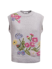 Rosie alpaca blend embroidered tank - Silver Grey