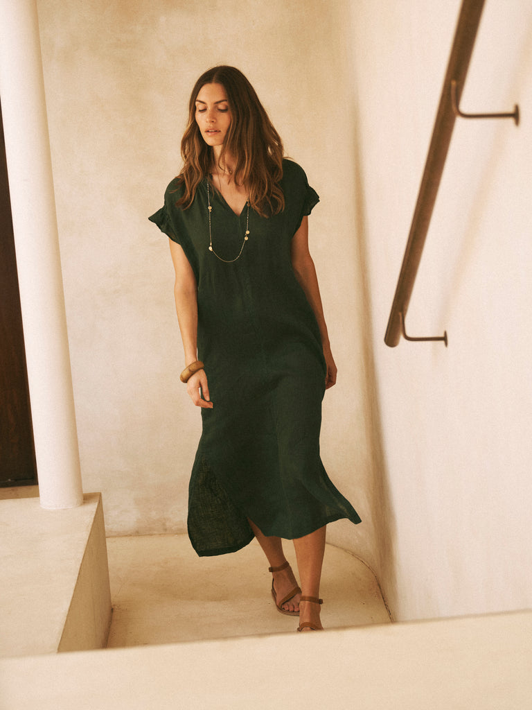 Sasha Gauze Linen Dress in Khaki Green | NRBY Clothing