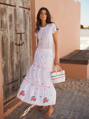 Shelby cotton seersucker embroidered skirt - White