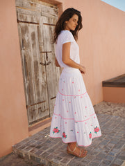 Shelby cotton seersucker embroidered skirt - White