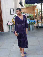 Aurora silk blend velvet multi button dress - Blackberry