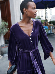 Aurora silk blend velvet multi button dress - Blackberry