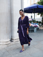 Aurora silk blend velvet multi button dress - Blackberry