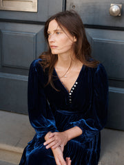 Aurora silk blend velvet multi button dress - Navy