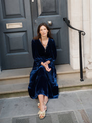Aurora silk blend velvet multi button dress - Navy