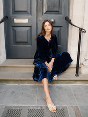Aurora silk blend velvet multi button dress - Navy