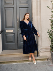 Aurora silk blend velvet multi button dress - Navy