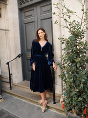 Aurora silk blend velvet multi button dress - Navy