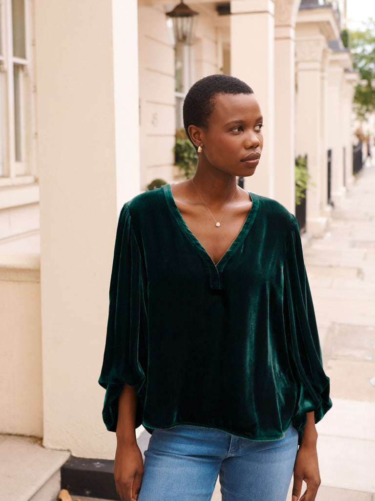 Ophelia velvet shirt in Forest Green | NRBY Clothing