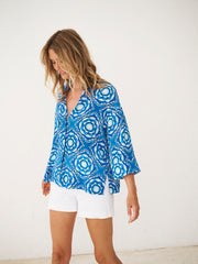 Tavira silk tile print shirt