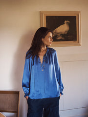 Teagan silk satin shirt - Cornflower Blue