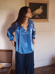 Teagan silk satin shirt - Cornflower Blue
