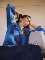 Teagan silk satin shirt - Cornflower Blue