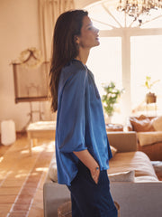 Teagan silk satin shirt - Cornflower Blue