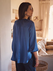Teagan silk satin shirt - Cornflower Blue