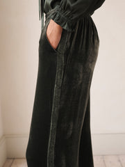 Thea silk blend velvet herringbone side stripe trouser - Khaki