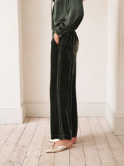 Thea silk blend velvet herringbone side stripe trouser - Khaki