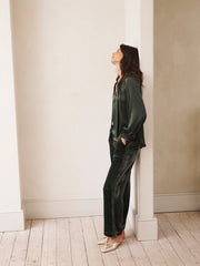 Thea silk blend velvet herringbone side stripe trouser - Khaki
