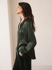 Teagan silk satin shirt - Khaki