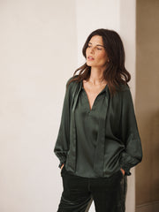 Teagan silk satin shirt - Khaki