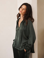 Teagan silk satin shirt - Khaki