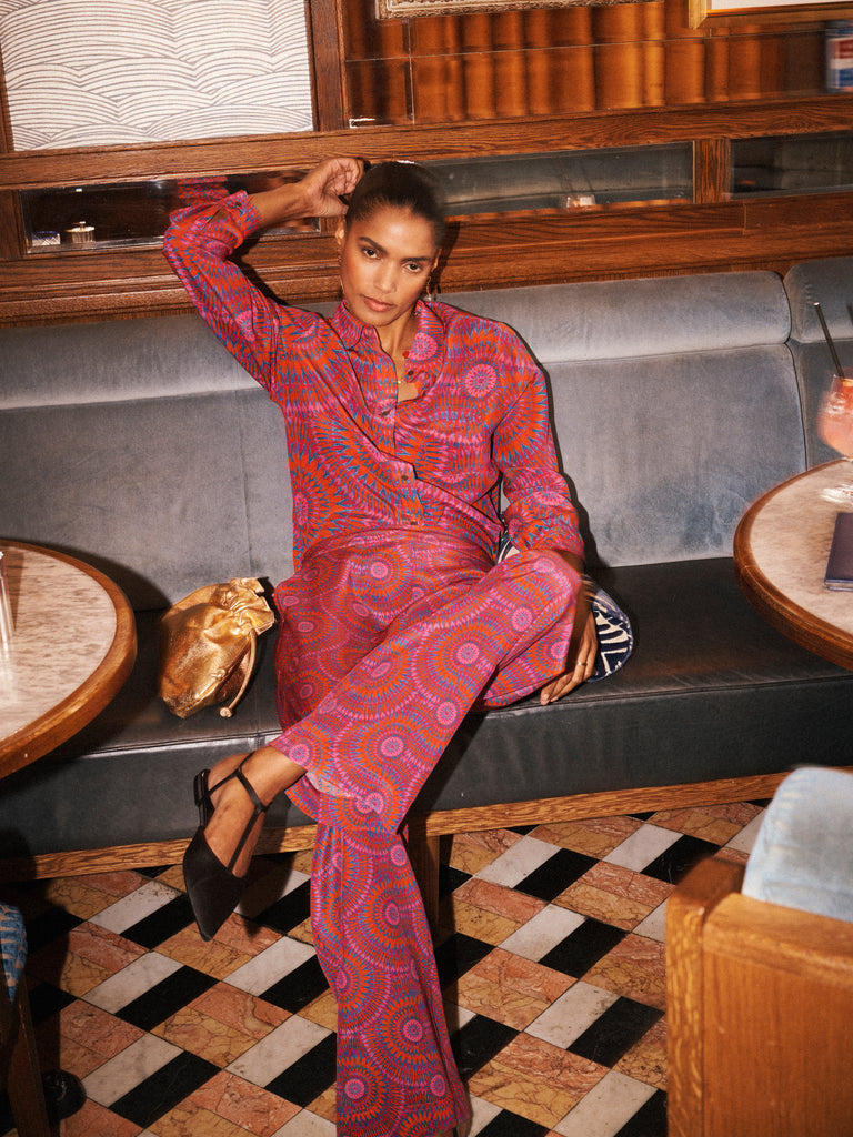Thea Silk Pink Batik Trouser | NRBY Clothing