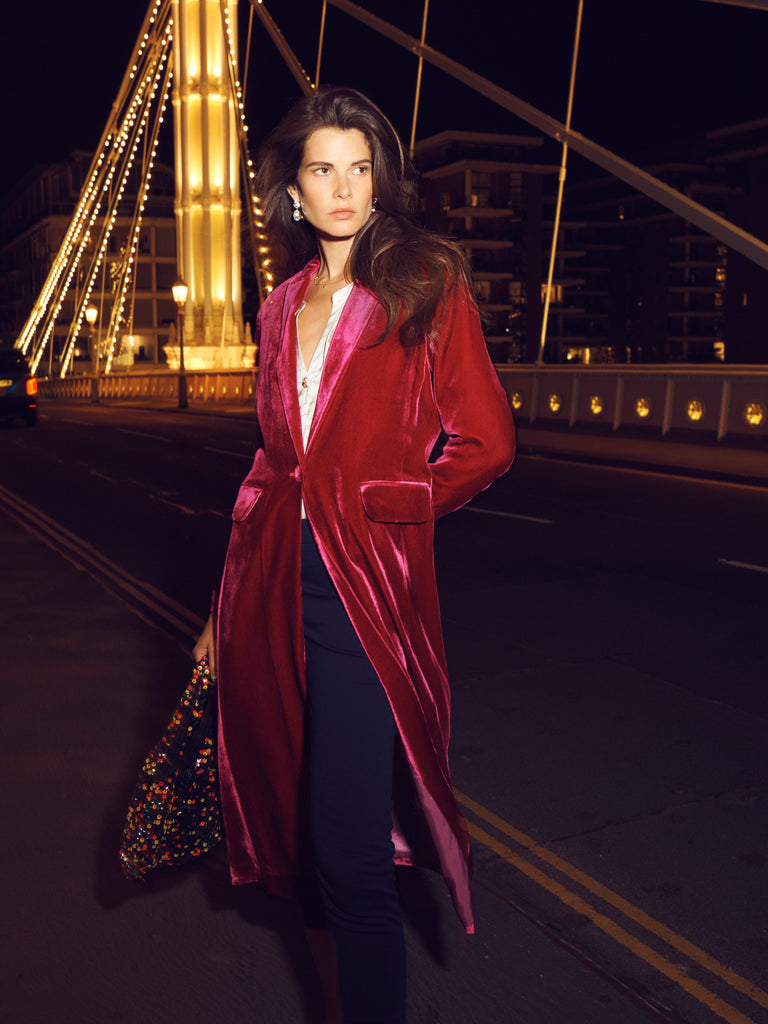 Long red hot sale velvet coat