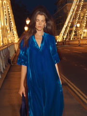 Tatiana silk blend velvet maxi dress - Peacock Blue