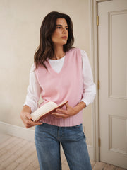 Vee neck cashmere tank - Soft Pink